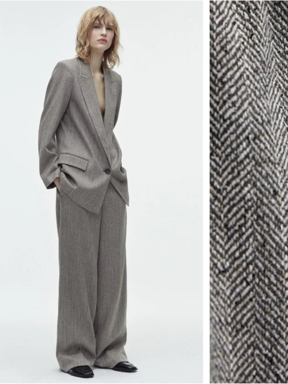 Zara wool herringbone wide leg pants sz xl